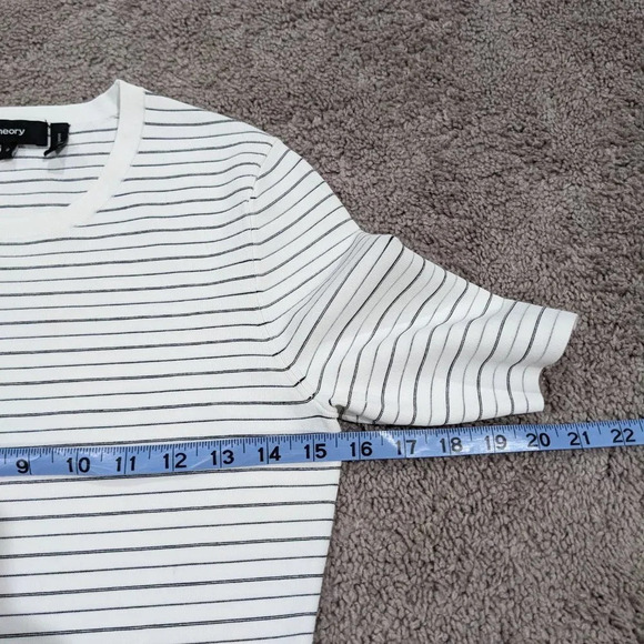 Theory Body Con Striped Ribbed Stretch Knit Midi Dress Ivory Black Small - Picture 7 of 8